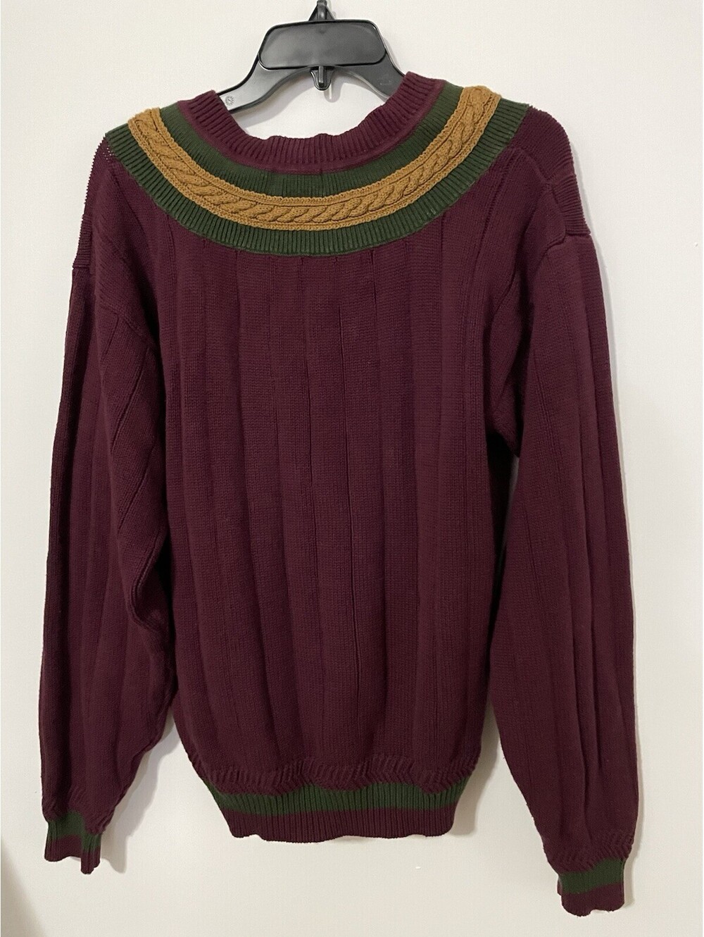 GANT Men's M Burgundy Cotton V-Neck Cable-Knit Long Sleeve Pullover Sweater - Picture 4 of 8